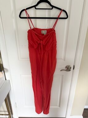 Red Tie-Front Jumpsuit - Women